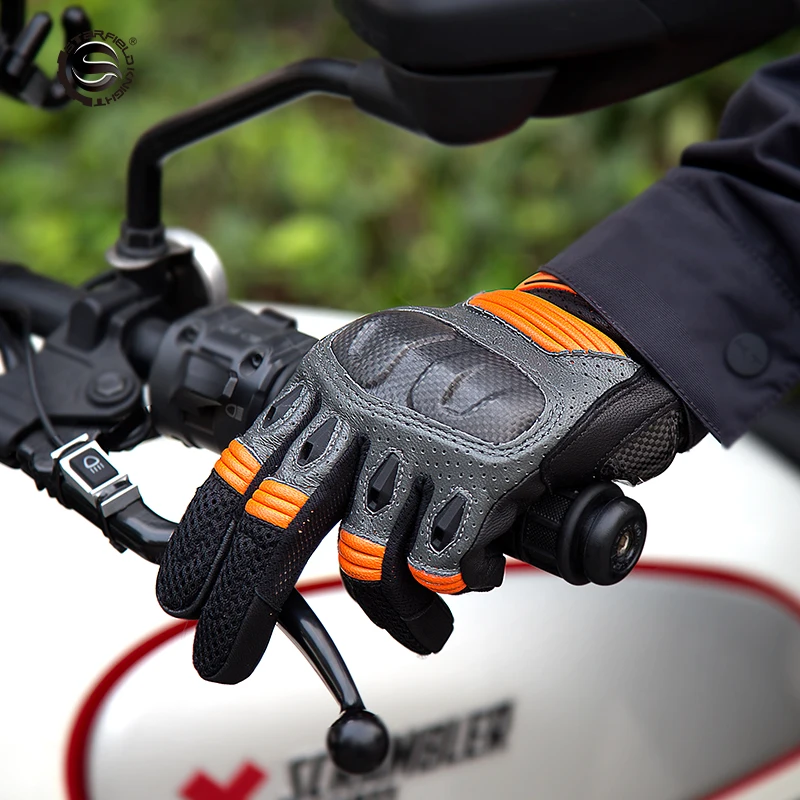 

3D Mesh Breathable Motorcycle Riding Gloves Carbon Fiber Wearable Motocross Leather Gloves Finger Touch Screen Moto Gear