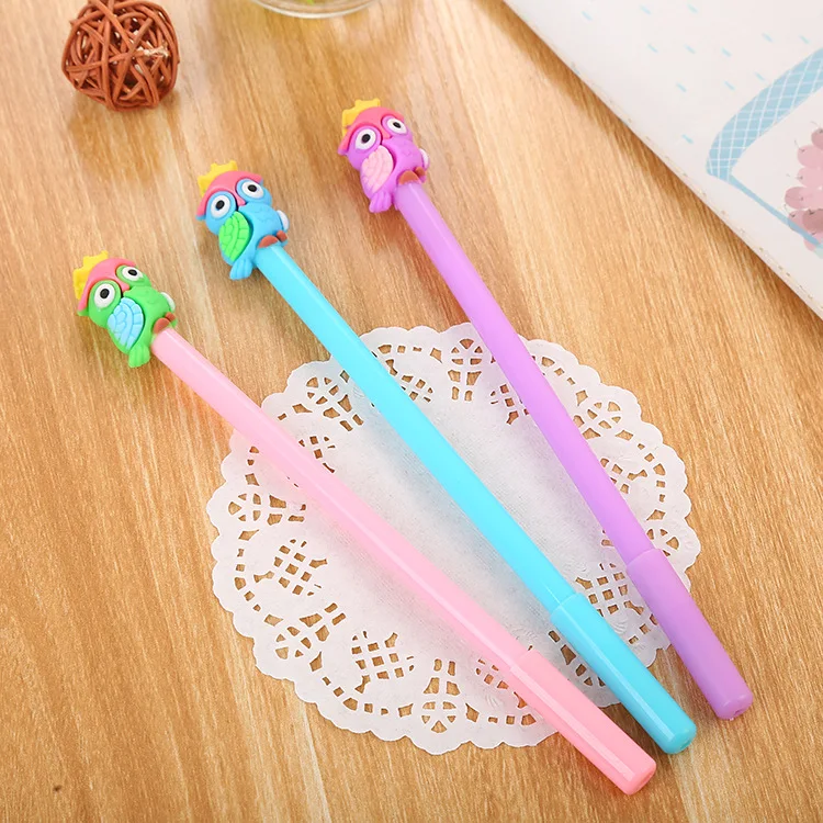 24 pcs Creative stationery silicone owl shape gel pen cute school supplies cartoon office pen stationery for school