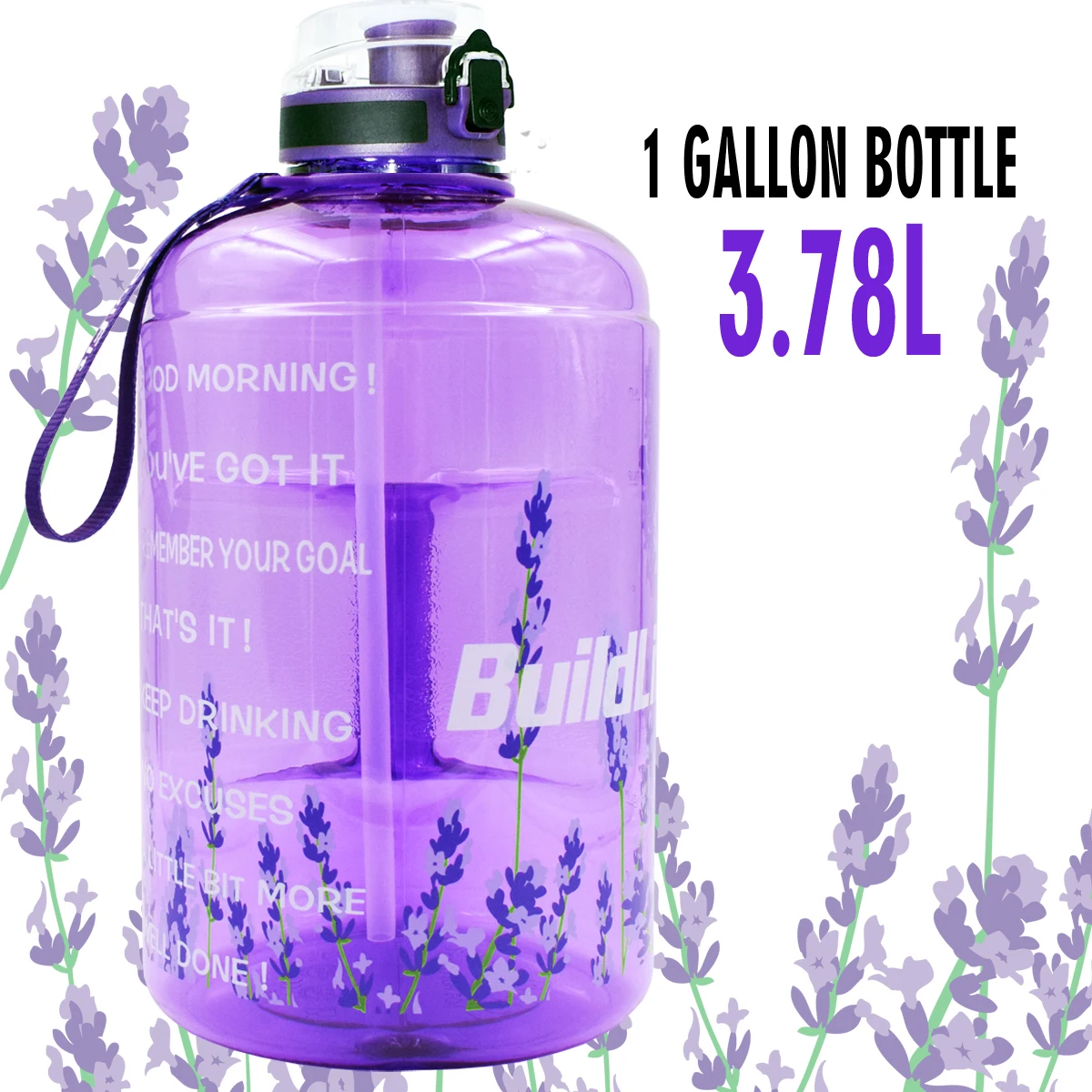 Lavender QuiFit 128 унций 73 унций 43 унций Спортивная большая галлонная бутылка для воды с фильтром для фруктов без бисфенола, бутылка для напитков, кувшин, тыква, тренажерный зал, туризм - Цвет: Lavender