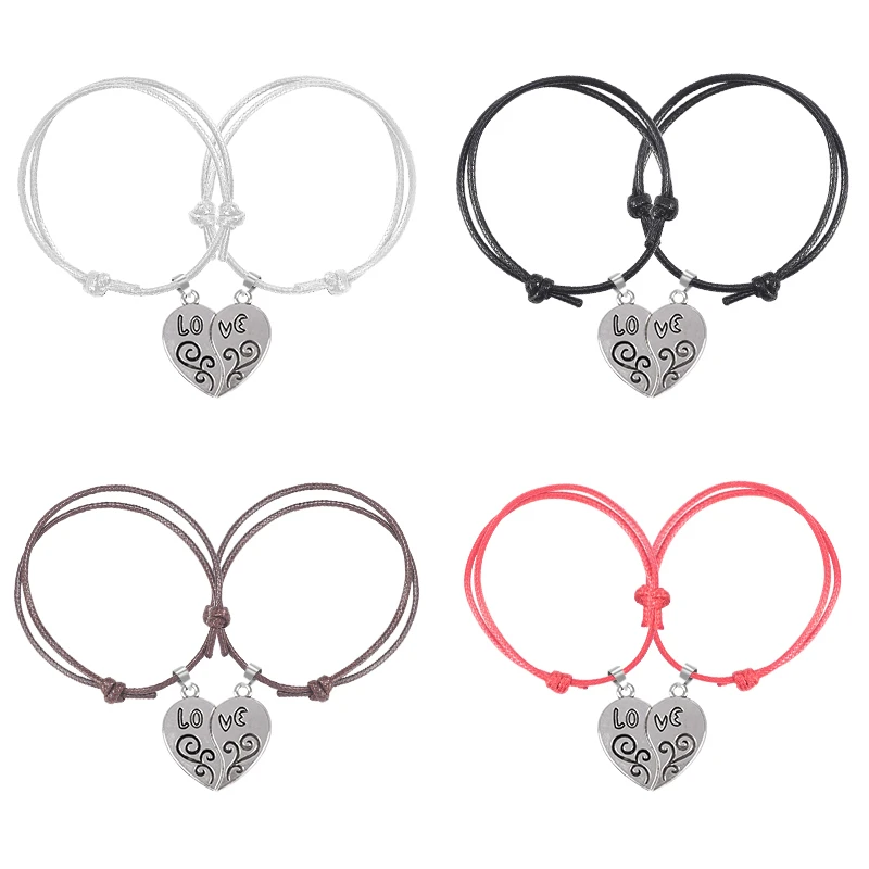 Набор из 2 предметов для пары браслет в форме сердца с резным узором кулон