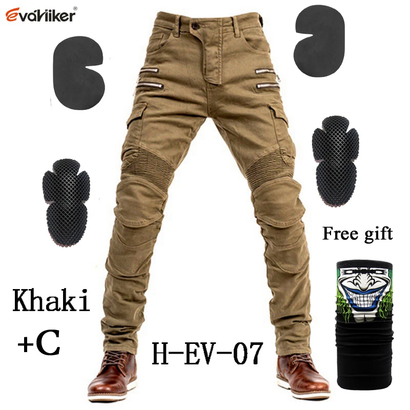 F-EV-07 Khaki and C Новинка хаки/черный/синий мотоциклетные брюки мужские мото джинсы на молнии защитное снаряжение мотоциклетные Брюки Штаны для мотокросса мото брюки - Цвет: F-EV-07 Khaki and C