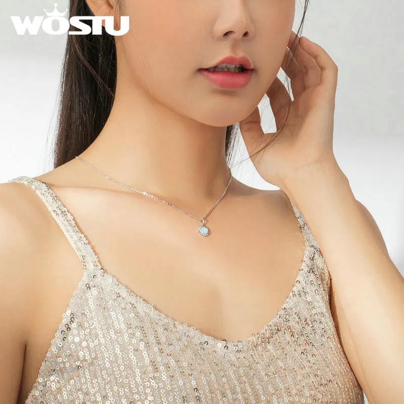 Ожерелье женское из серебра 925 пробы с опалом и фианитом|Ожерелья| |