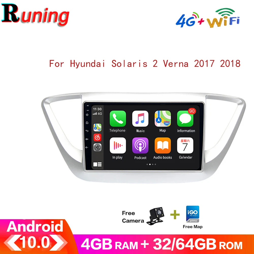 

Android 10.0 Car Radio Stereo Multimedia Player For Hyundai Solaris 2 Verna 2017 2018 Audio Auto Video GPS Navigation Head Unit