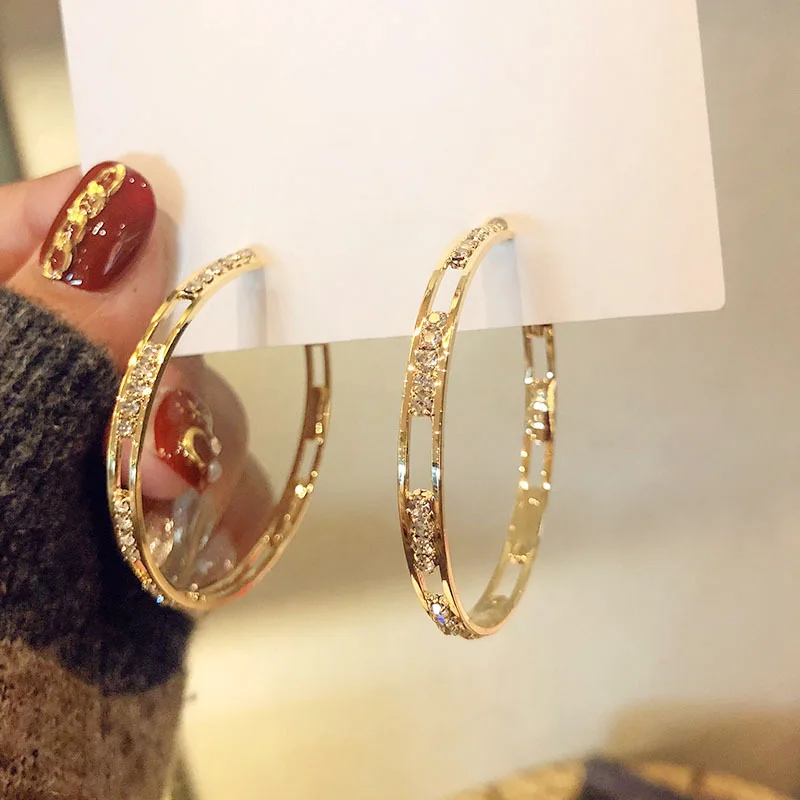 Личность супер кристалл большие круги серьги-кольца для женщин Мода Золото