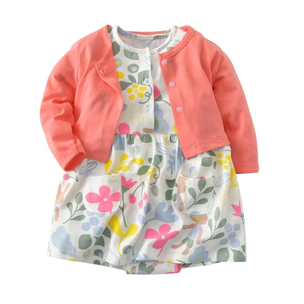 Новое Хлопковое платье-накидка для маленьких девочек 2 шт./компл. кардиган боди