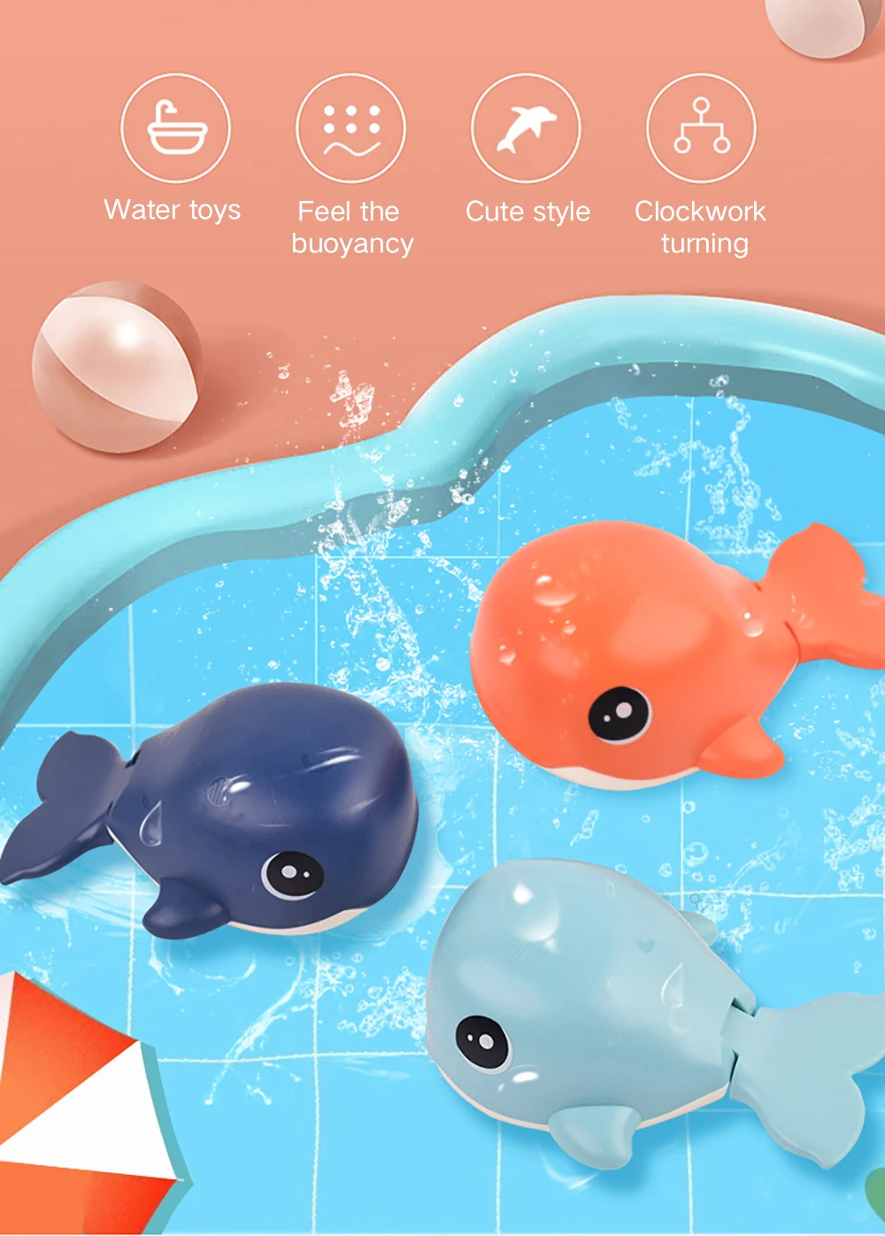 

Baby shower clockwork toy Cute whale toys for Kids Animal swimming pool toy Play with bath toys in the bathroom