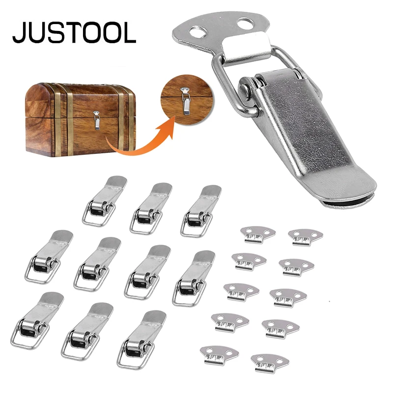 

JUSTOOL 10Pcs Cabinet Box Locks Spring Loaded Latch Catch Toggle Iron Hasps Durable For Sliding Door Window Furniture Hardware