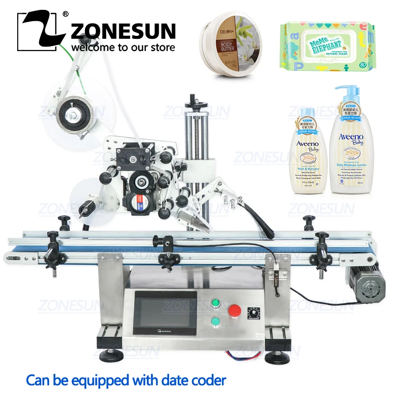 

ZONESUN Automatic Bottle Flat Surface Labeling Machine Adhesive Sticker Labeller Can Disinfectan Bottle Label Applicator