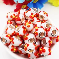 10pcslot 16mm round large hole flower european glass beads fit pandora bracelet bangle snake chain cord hair for jewelry making