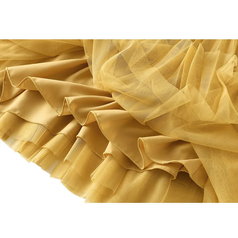 Юбка-макси из тюля OHRYIYIE на весну/лето элегантная с высокой талией со складками в