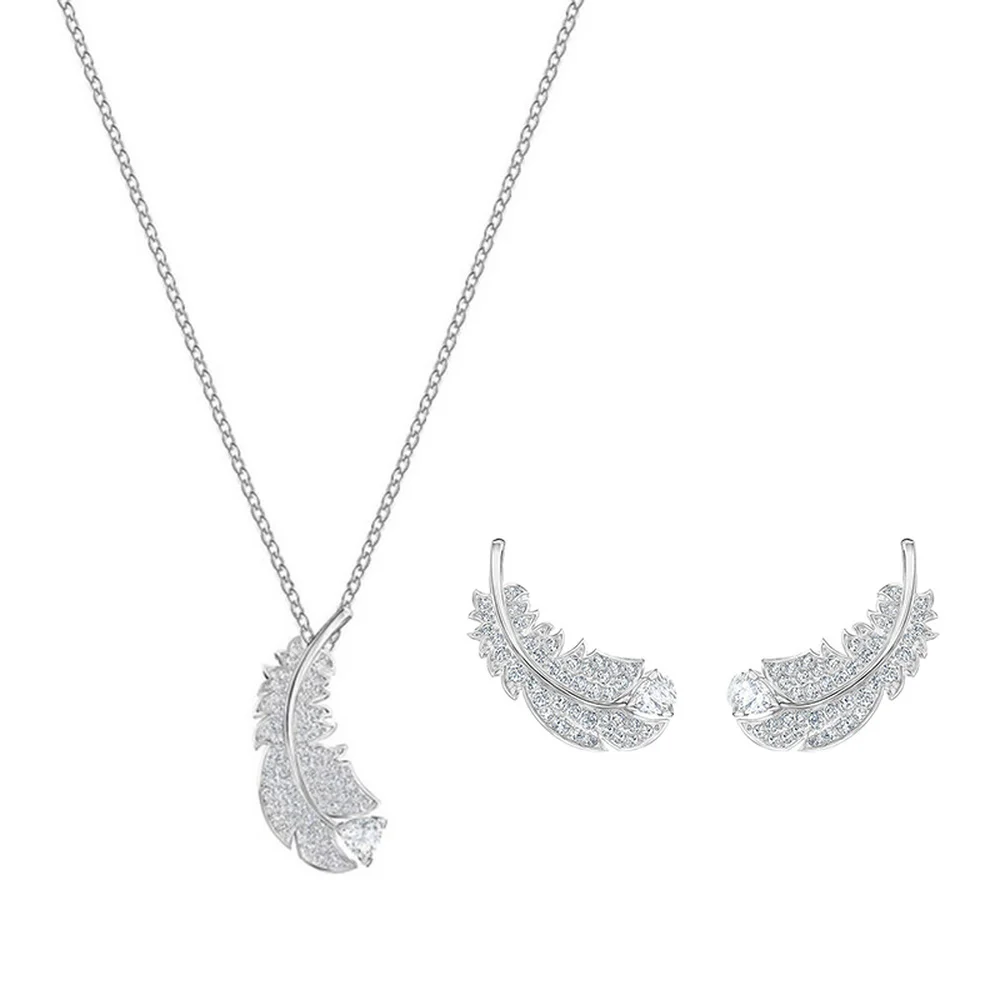 

SWA High Quality Fashion Jewelry Feather Tassel Y Shape Necklace Set Woman's Jewelry Gift Ball Party Jewelry Free Shipping