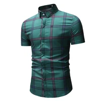 2021 fashion popular plaid design short shirts for men spring summer slim fit short sleeve male shirt new arrival ys20