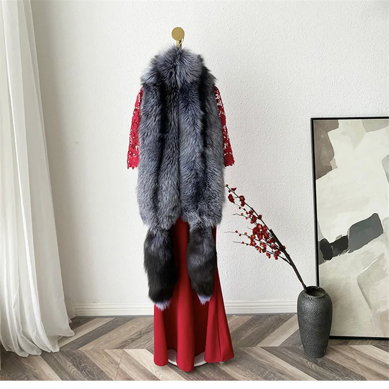 2022 Luxury 100% Real Fox Fur Collar Women Natural Fur Shawl Luxury Scarf Women Real Red Fox Dow Wear Fluffy Scarf Wholesale