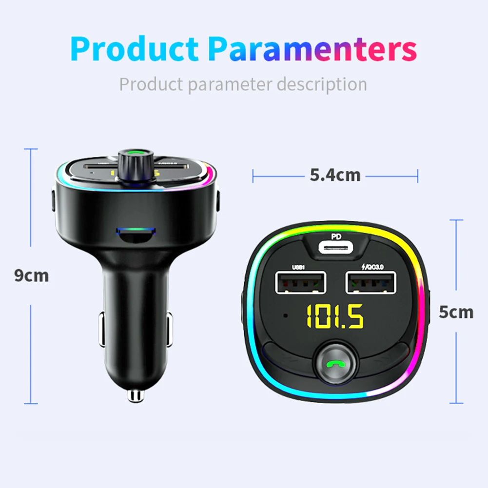 Автомобильный FM-передатчик Bluetooth 5 0 20 Вт PD Type-C 2 порта USB зарядное устройство для