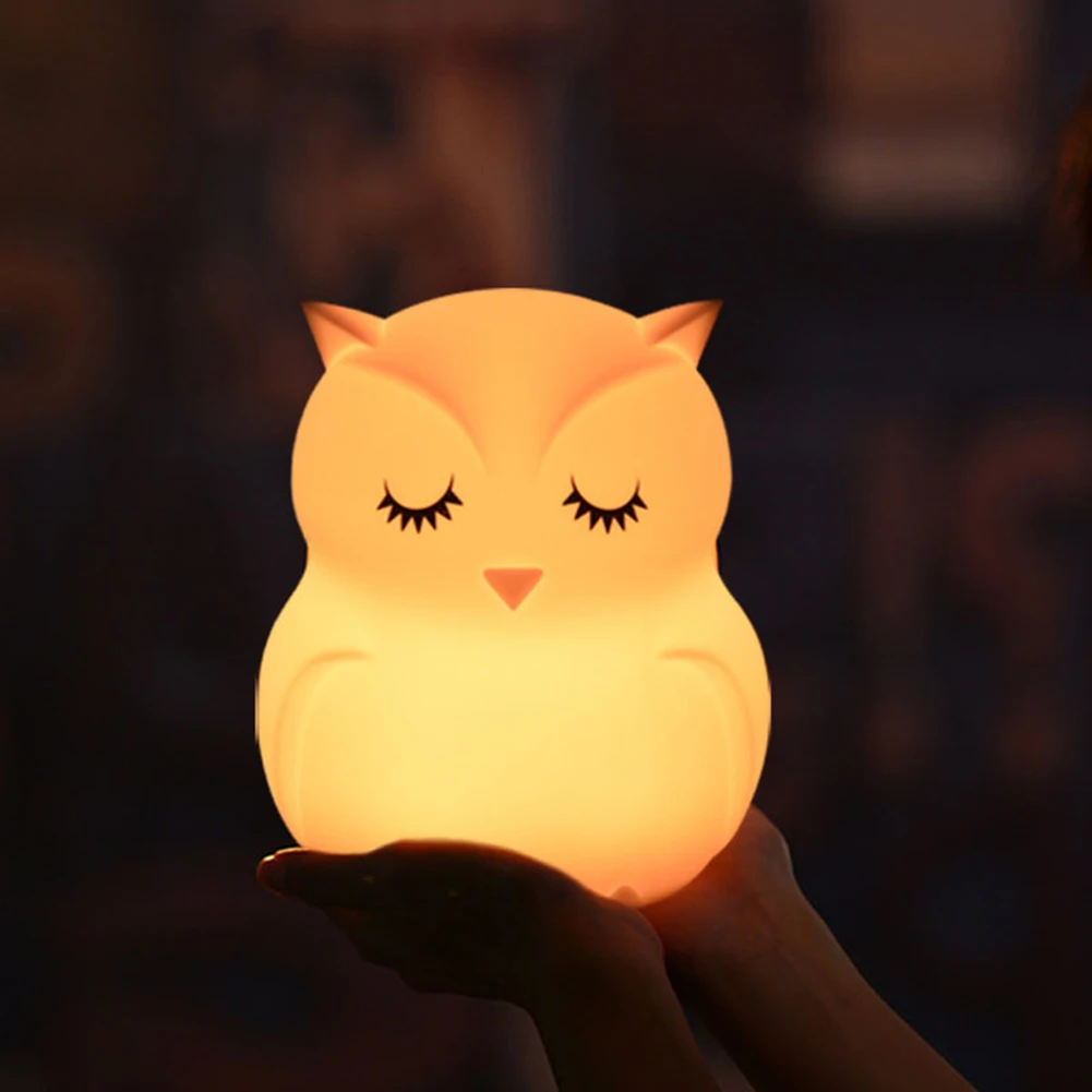 

LED Owl 7 Colors Night Light Silicone Touch Remote Control Bedside Lamps M