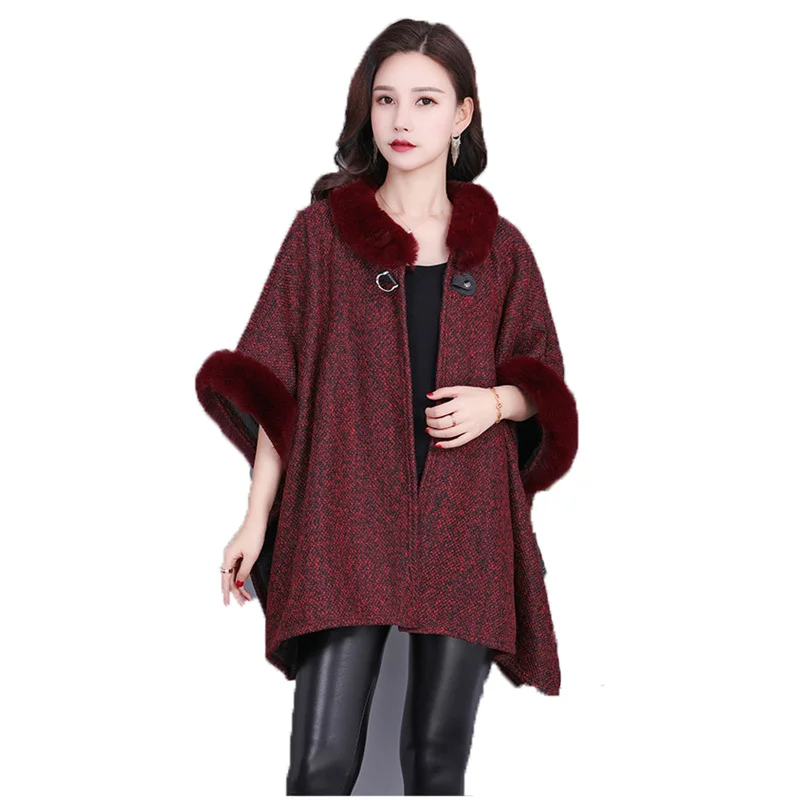 

Faux Fur Coat Women New Autumn Winter One Size Loose Khaki Black Wine Red Fashion Casual Thick Warm cloak Fur Jacket 2021 GH606