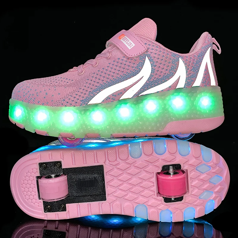 

Children Roller Skate Shoes Kids Girls Boys LED Sneakers With Double Or One Wheels USB Charged Luminous Wheels Chaussure Enfant
