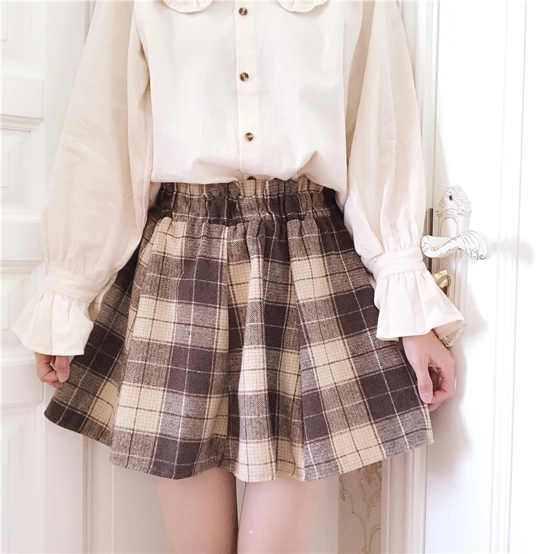 Короткая клетчатая юбка в японском стиле для девочек универсальная утепленная