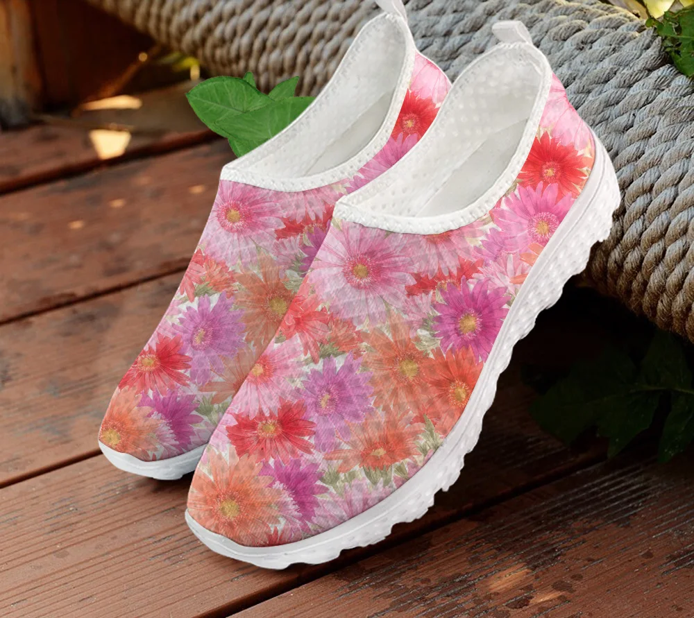 

Женские сетчатые кроссовки INSTANTARTS, Симпатичные повседневные туфли на плоской подошве, с цветочным принтом, без застежки, уличные лоферы, пля...