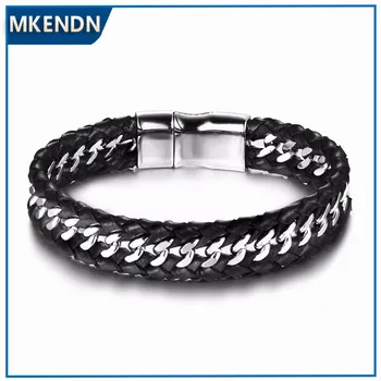 Leather Braid Bracelet Knitted Magnetic Clasp 1