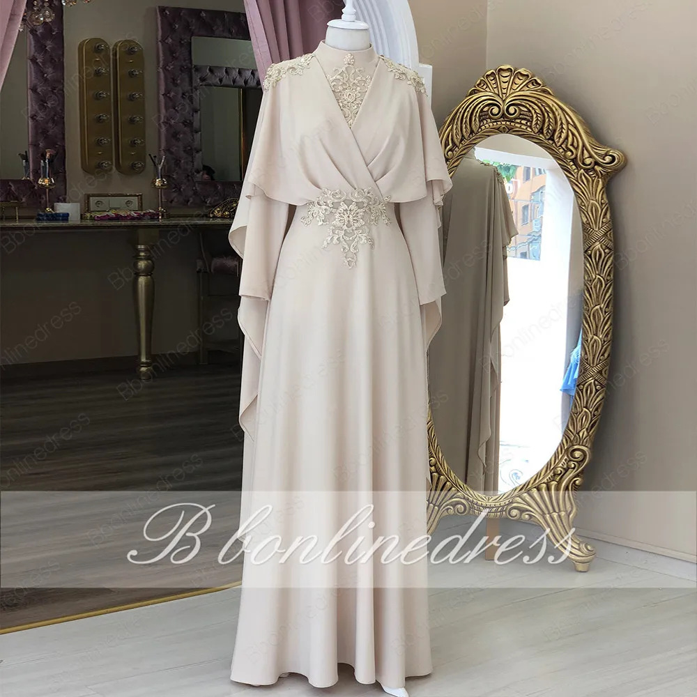 

Женское вечернее платье с вышивкой, бежевое длинное кружевное платье с высоким воротником, 2020