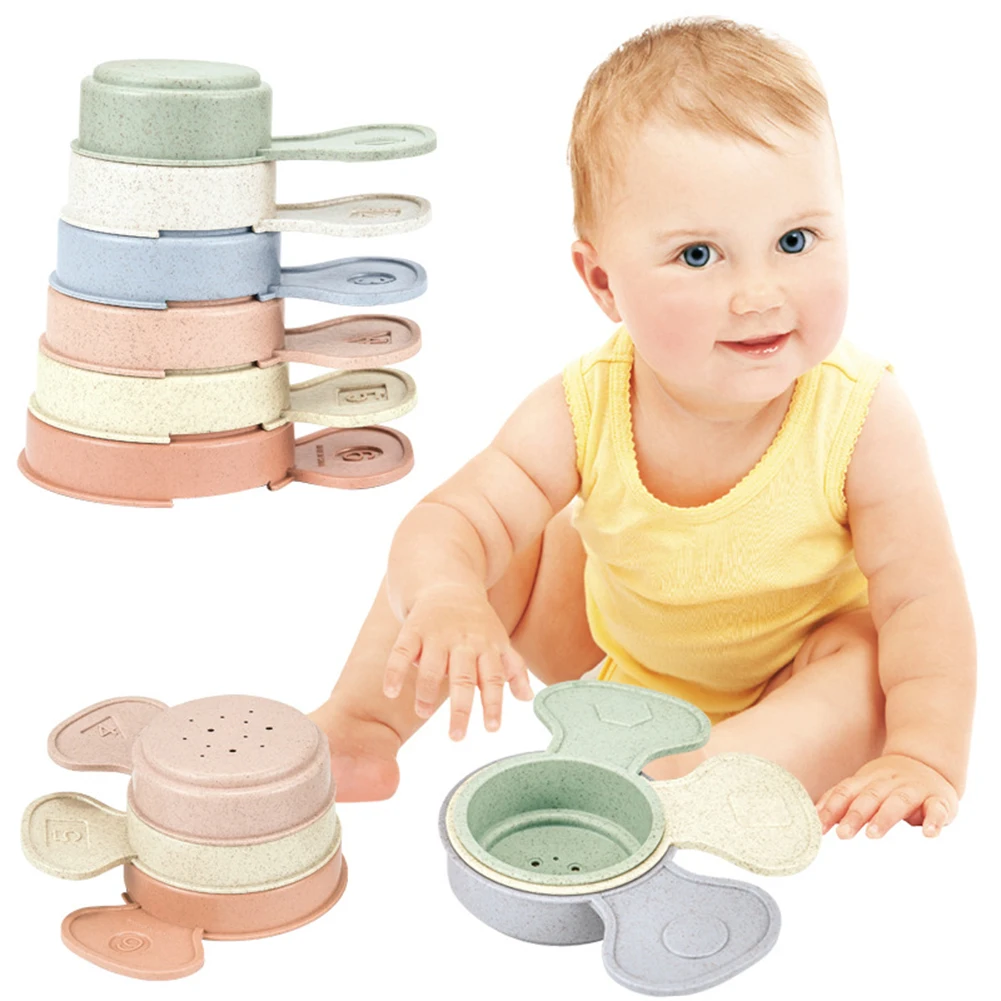 

6pcs Baby Hourglass Stacking Cup Building Blocks Montessori Early Educational Bath Toys Stack Ring Tower Intelligence Toys