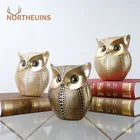 Фигурки в виде Золотой Совы NORTHEUINS, статуэтки из смолы для интерьера, статуэтки животных, украшение для дома, гостиной, подарки на новый год