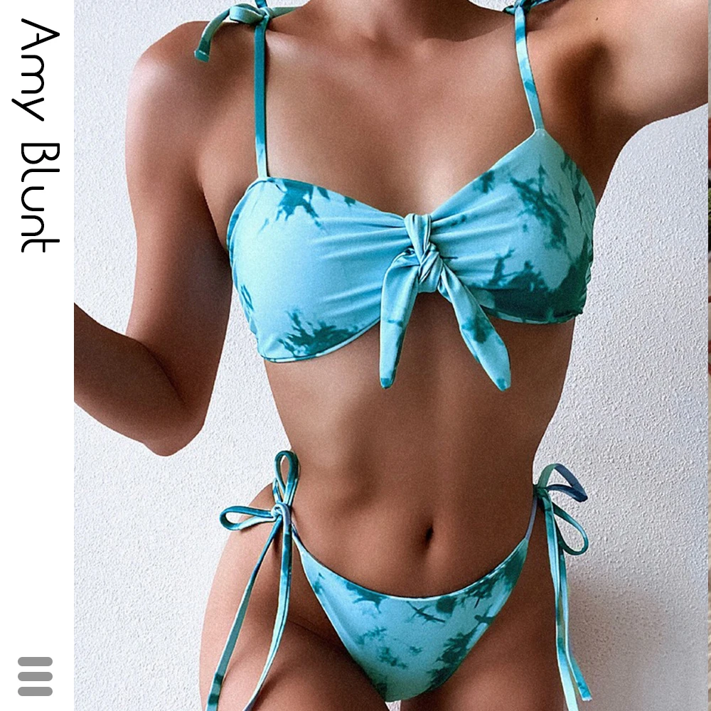 

2020 New Bikini Bow Bandage Swimsuit Tie-Dye Print Swimwear Women Bikini Two-piece Set Summer Beach Swimming Bathing Suit Female