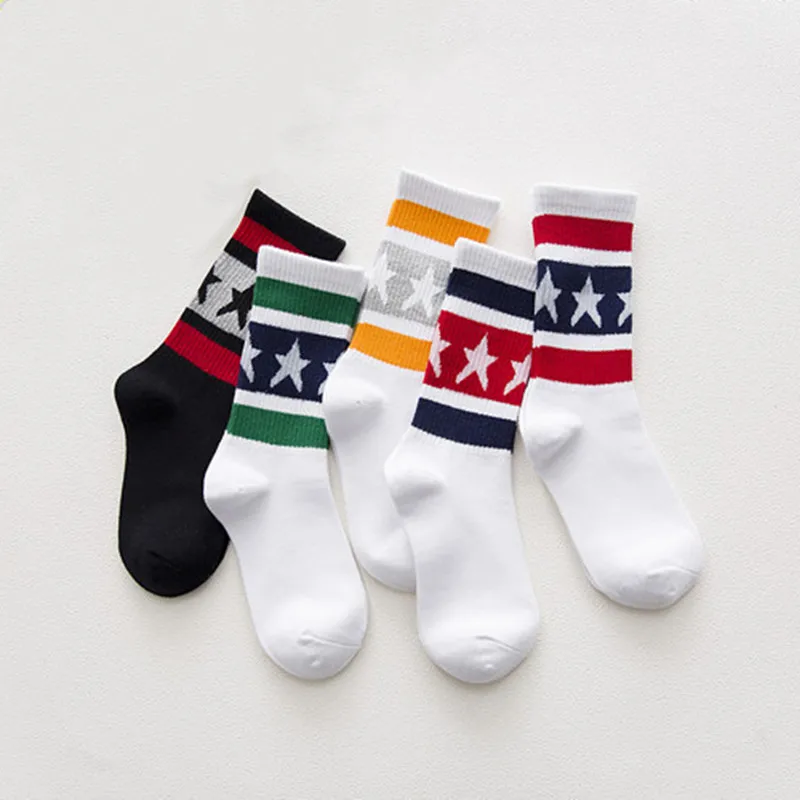 Женские носки 1 пара Хлопковых Носков в полоску со звездами цветные повседневные