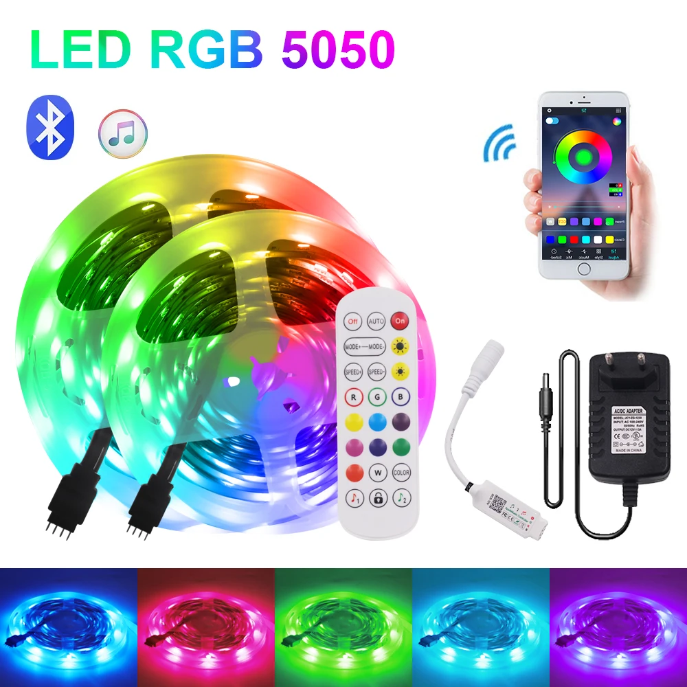 

5050 RGB LED Strip Light with Remote DC12V 5m 10m 15m 20m Stripe Light Bluetooth Music Control Flexible Ribbon Tape Diode Light