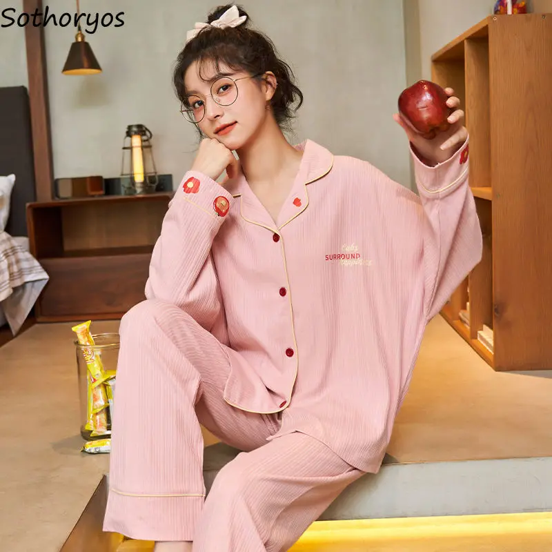 Женский пижамный комплект свободная однобортная пижама с длинным рукавом и