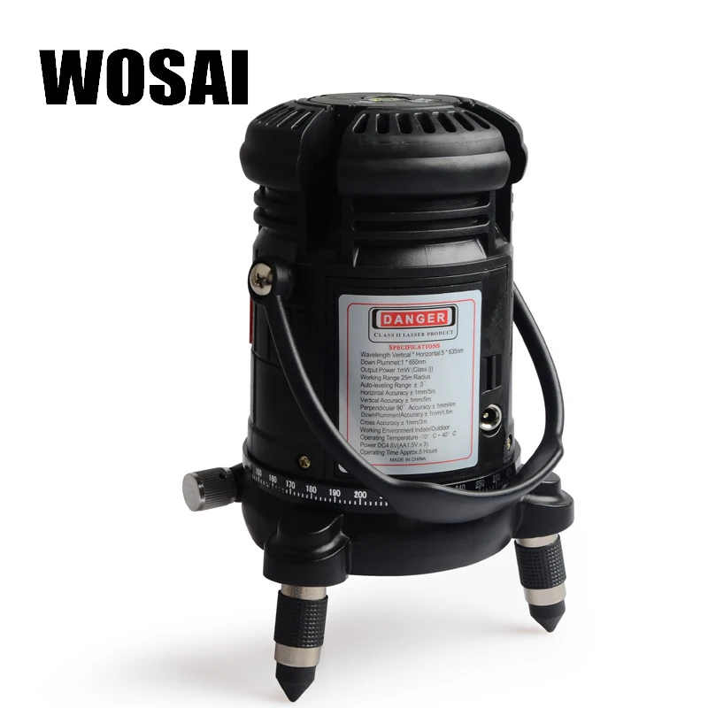 WOSAI 5 линий 6 точек зеленый лазерный уровень самонивелирующийся горизонтальный и