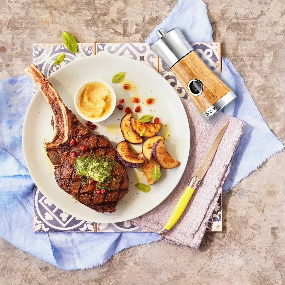 

2PCS Ecooe Salt and Pepper Grinder Bamboo Spice Pepper Mill with Strong Adjustable Ceramic Grinder Kitchen Cooking Tools