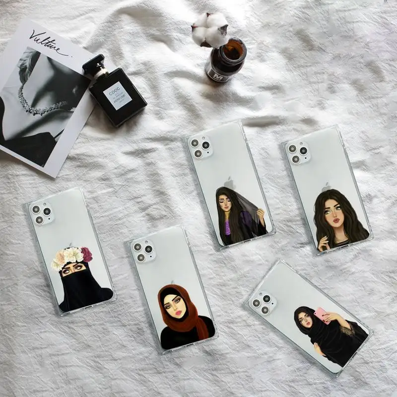 

Muslim Islamic Arab Hijab Face Girl Eyes Phone Case Transparent for iPhone 7 8 11 12 se 2020 mini pro X XS XR MAX Plus
