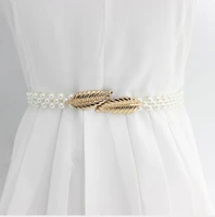 1pcs elegant women pearl belt waist belt elastic buckle pearl chain belt female girls dress crystal strap
