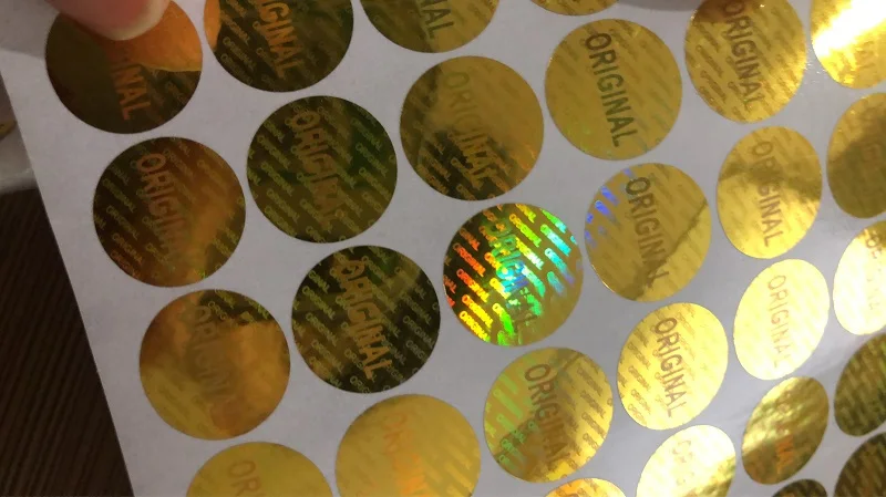 Голограммовая наклейка диаметр 15 мм серебристая золотая круглая оригинальная