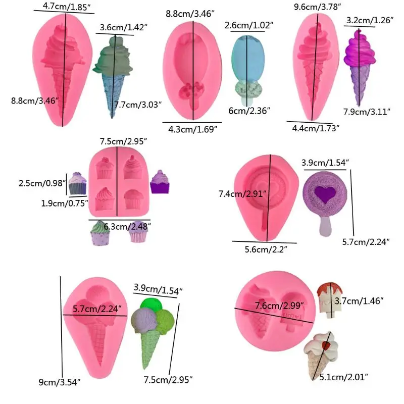 

7Pcs Sweet Ice Cream Cone Cake Keychain Resin Molds Popsicle Food Play Pendant Epoxy Resin Mold Jewelry Making Tools