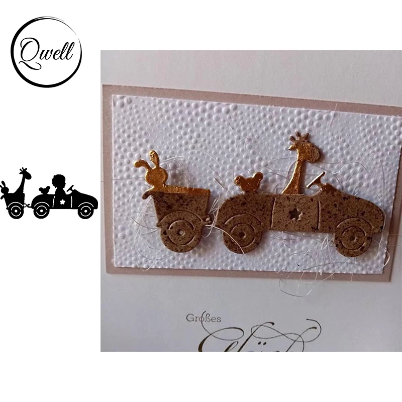 

QWELL Baby Boy With Giraffe Cart Metal Cutting Dies for Scrapbooking and Card Making Paper Embossing Craft New 2020 die cuts