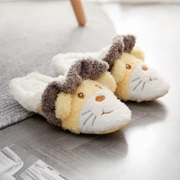 winter women home cotton slippers indoor soft plush slides furry flat shoes cartoon animal non slip silent slippers with ears