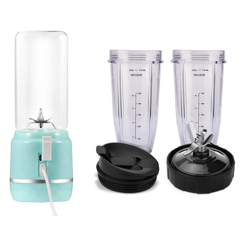 

2 Set Portable Blender, For Shakes And Smoothies, Juice Mixer For Home, Outdoor,Blue & Black