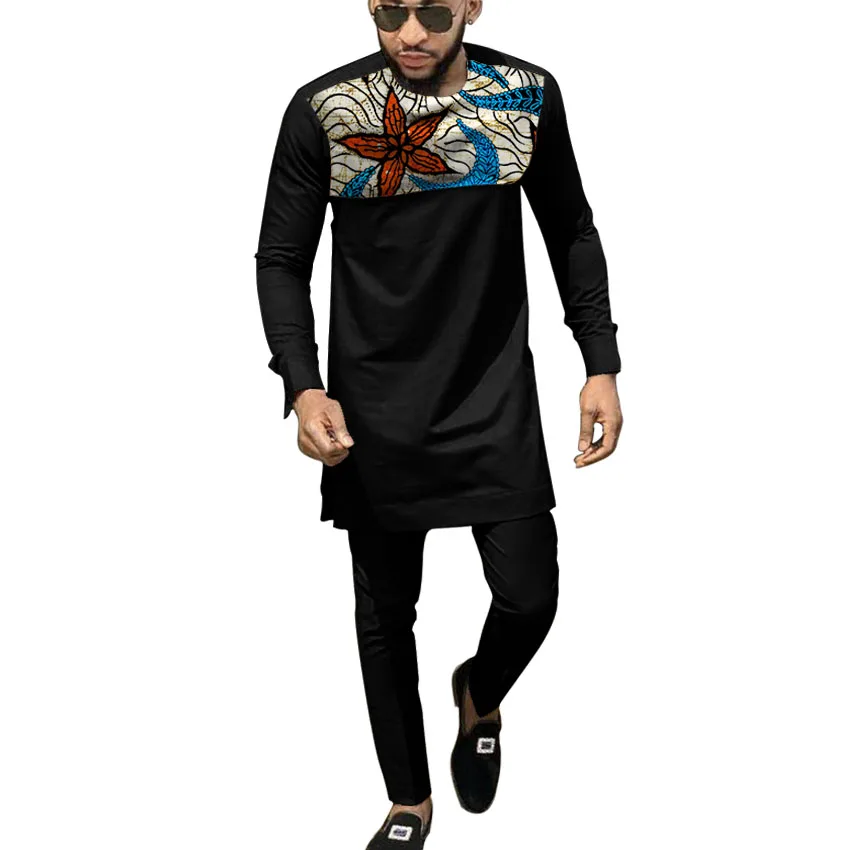 2021 африканская мода мужские рубашки брюки с нашивками Лоскутные Топы