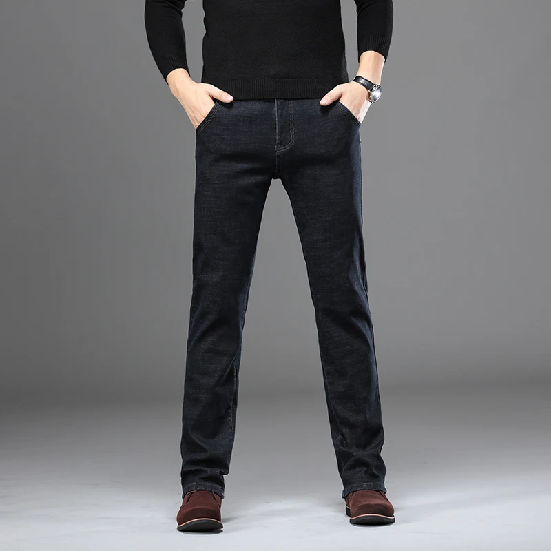 Новинка мужские зимние джинсы теплые облегающие джинсовые штаны черные синие