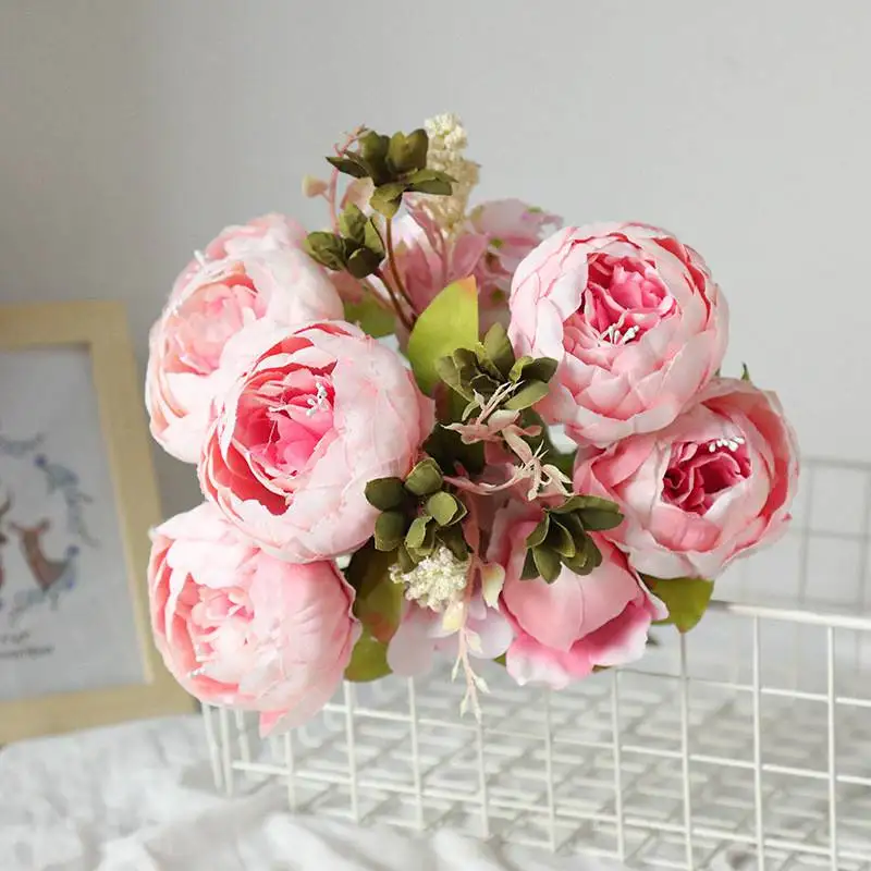 Fake flower Home Party Decor Bunch Silk Peony Artificial Flowers Wedding Bouquet 13 Heads | Дом и сад
