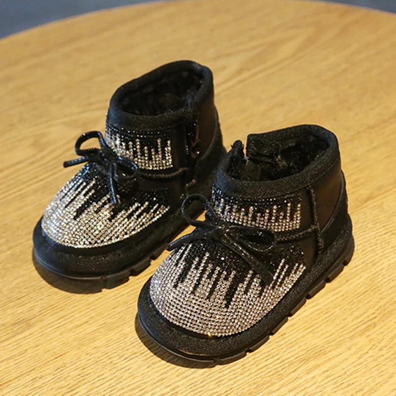 Детские зимние ботинки с бантом короткие принцессы блестками для девочек