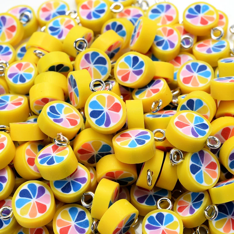 

Yellow Round Flower Pattern Polymer Clay Pendants Beads 20Pcs/Lot Clay Spacer Beads For Jewelry Making DIY Bracelet Necklace