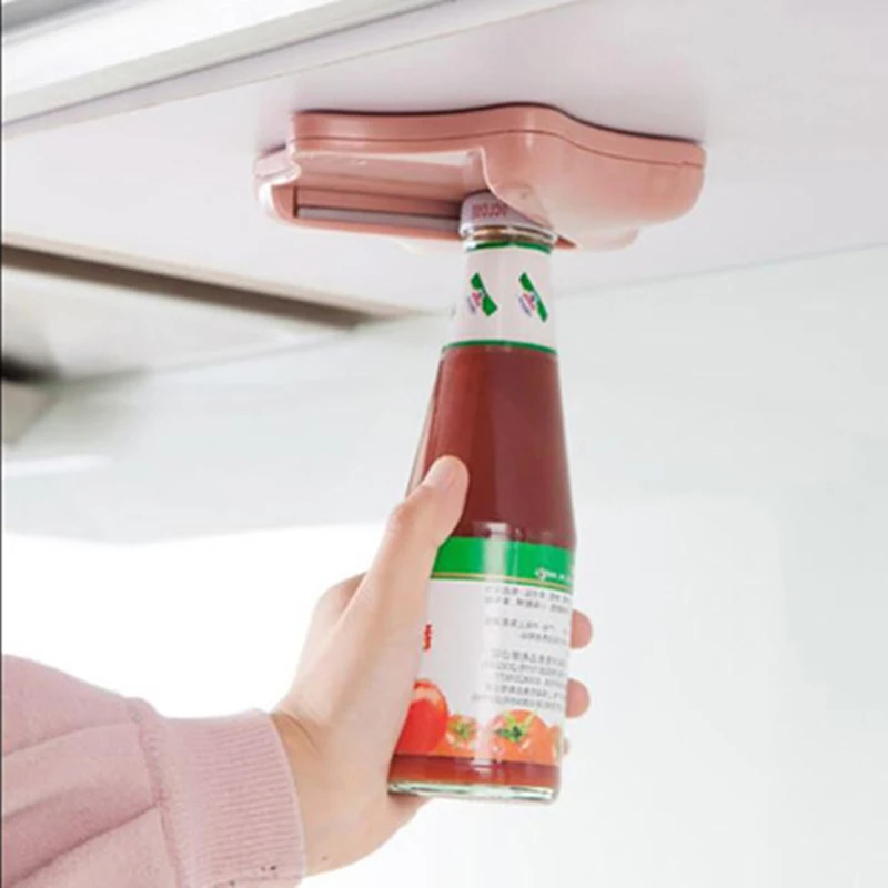 

Can Opener Bottle Opener Top Lid Creative Can Opener Under the Cabinet Self-adhesive Jar Remover Helps Tired or Wet Hand Random