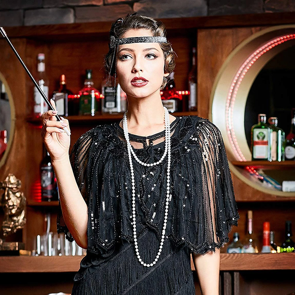 

Flapper Shawl Sequin Beaded Short Cape Beaded Decoration Gatsby Party Mesh Short Cover Up Dress Accessory