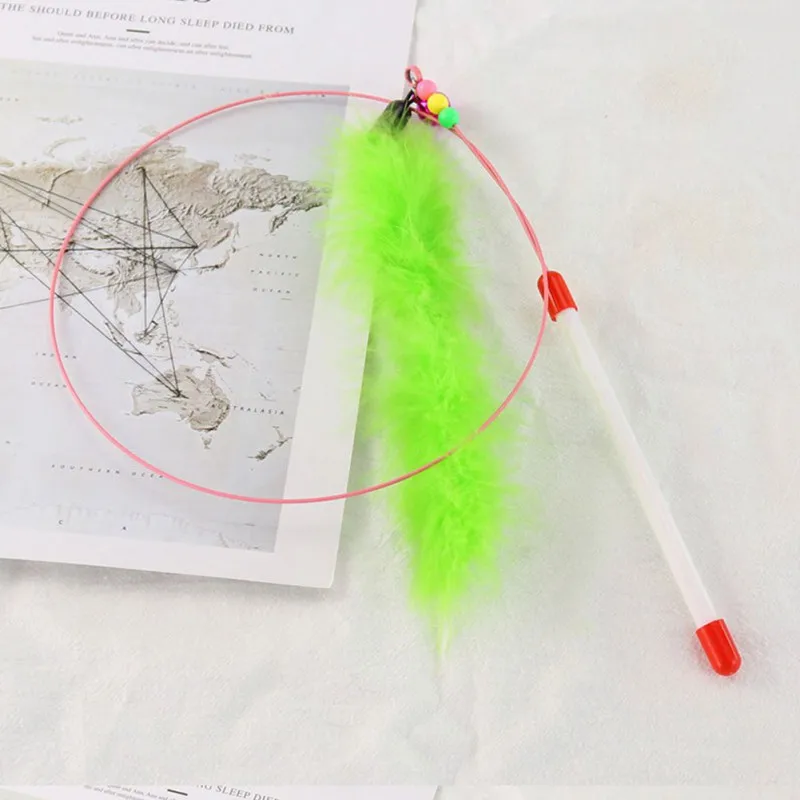 

Pet Bite-resistant Steel Wire Funny Feather Kitten Cat Toy Feather Teaser Bell Bead Play Color Stick Random Color 1pc