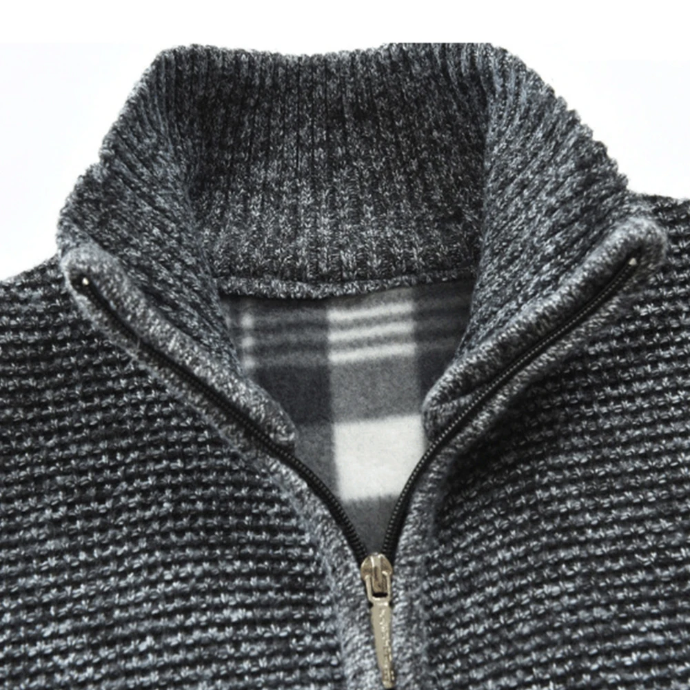 

Casual Men Autumn Zip Thick Knitted Sweater Pockets Warm Slim Cardigan Coat