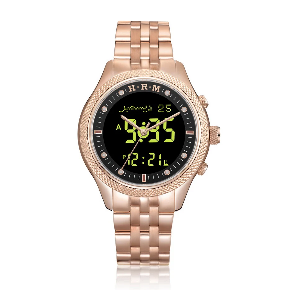 

Prayer Watch with Azan Alarm and Auto Qibla Compass for Muslim 33.5mm Dial Stainless Steel Japan Movement Waterproof